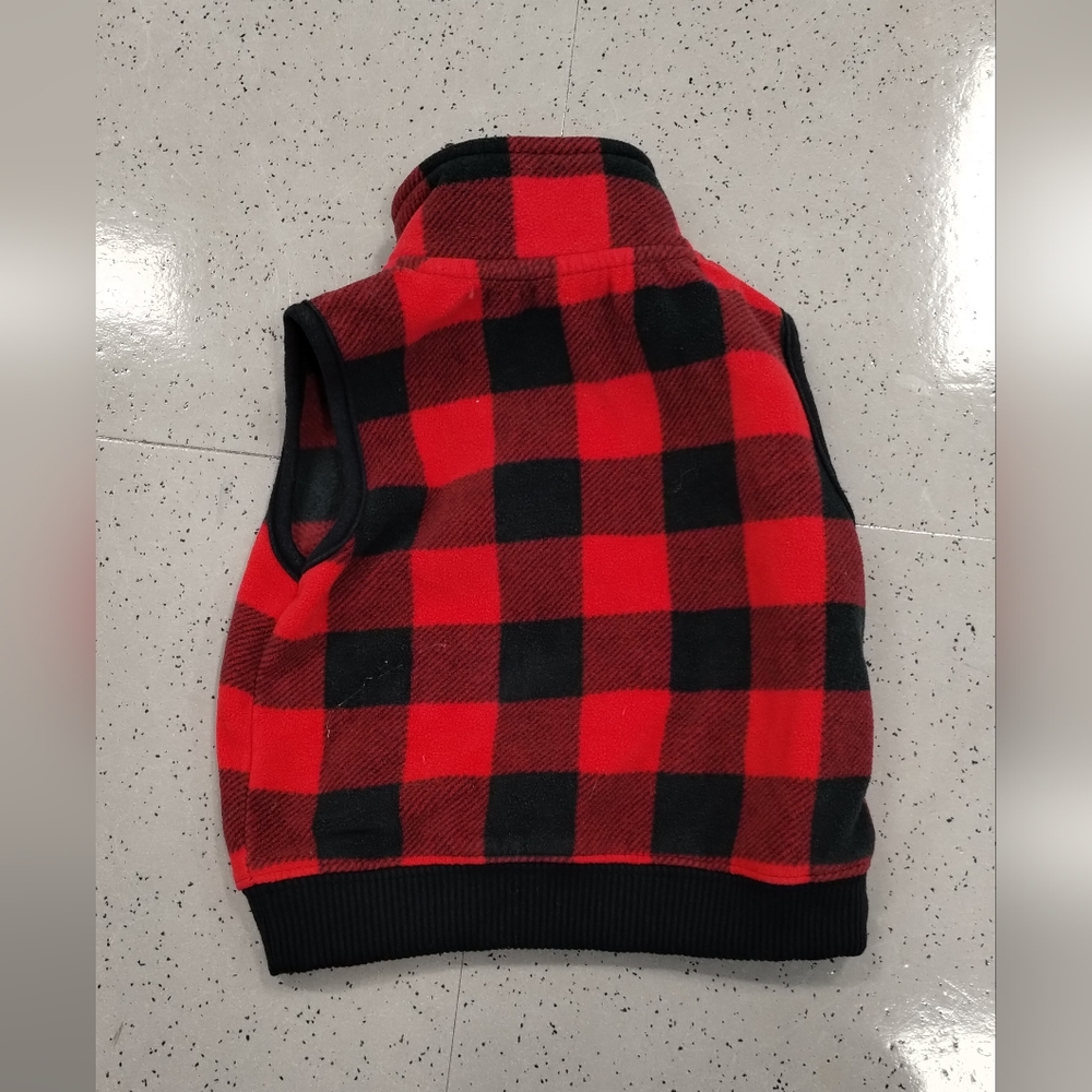 Carterโs Infant Baby Red & Black Buffalo Checkered Plaid Fleece Zip Up Vest 6M - Picture 3 of 10